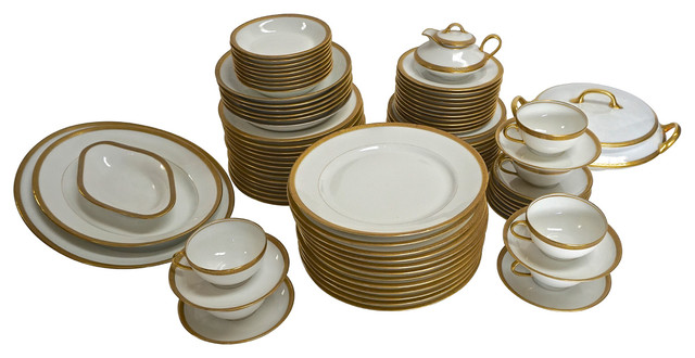Consigned Limoges Gold Rimmed Greek Key China Set Traditional Consigned Limoges Gold Rimmed Greek Key China Set