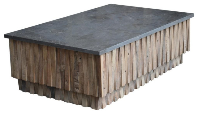 Rectangular Stone and Wood Coffee Table - Rustic - Coffee Tables - by UStradeENT LLC | Houzz