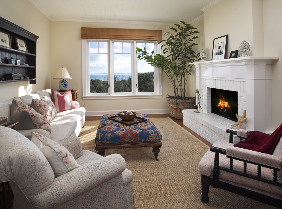 Traditional living room in Santa Barbara with yellow walls.