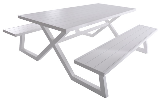 Banquet Deluxe 8-Seat Aluminum Picnic Table, White