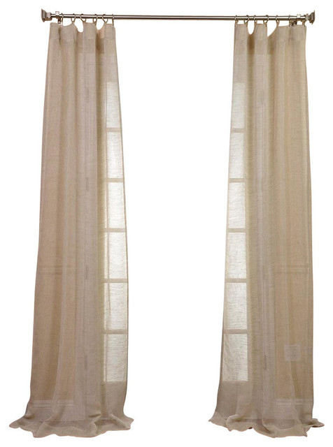 Open Weave Natural Linen Sheer Contemporary Curtains By Half
