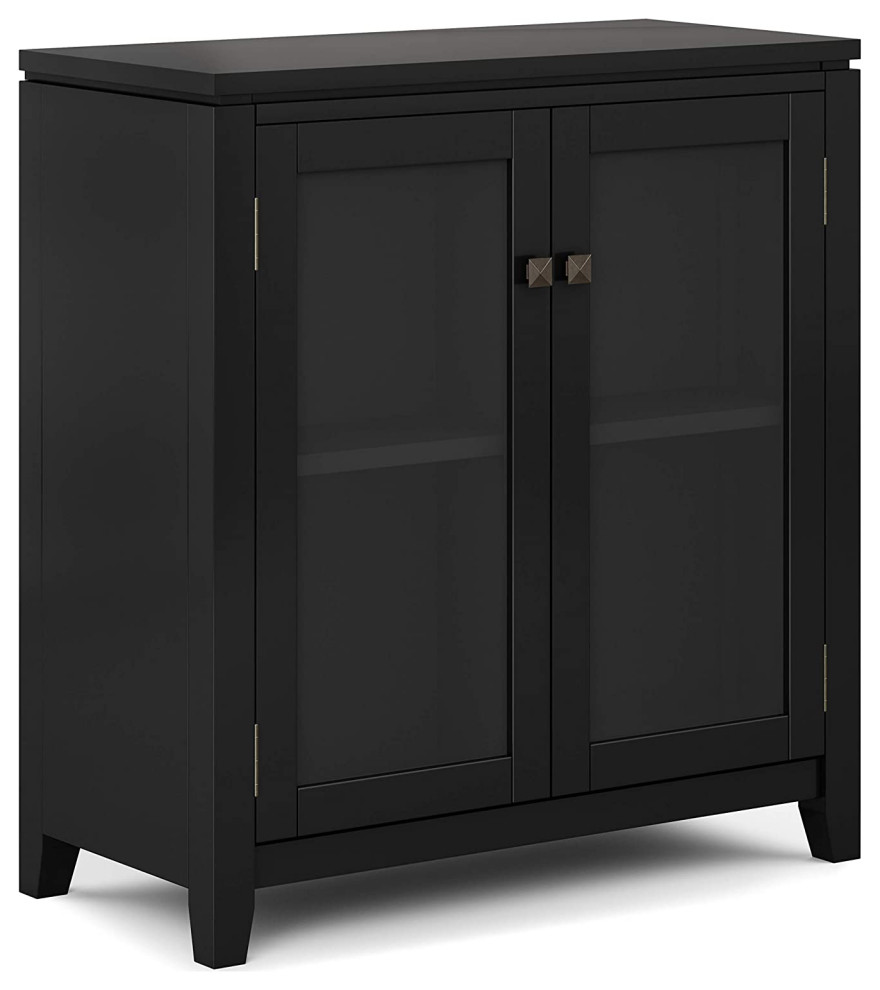 Contemporary Storage 2 Doors With Tempered Glass Insert, Black