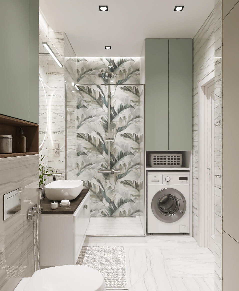 Душевая с пальмовыми листьями