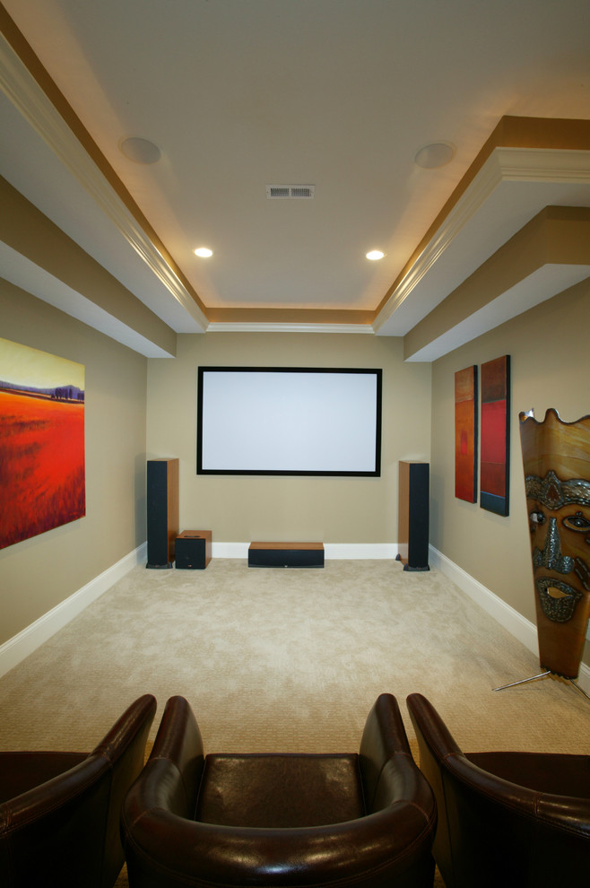 This is an example of a mediterranean home theatre in Indianapolis.