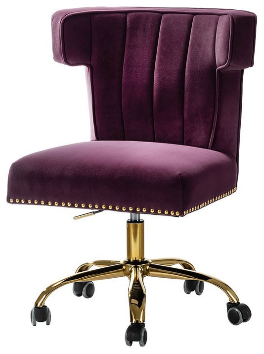 Contempo Eggplant Velvet Nailhead Office Chair Contemporary Office