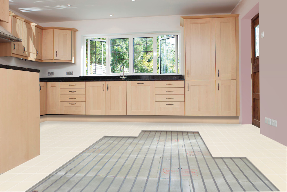 Kitchen with exposed underfloor area