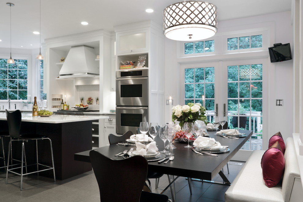 Design ideas for a transitional kitchen in Boston with stainless steel appliances.