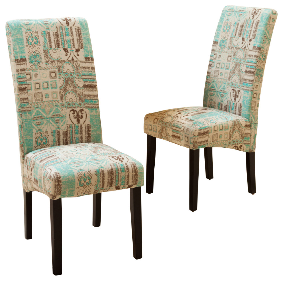 GDF Studio India Geometric Fabric Dining Chairs, Set of 2, Teal