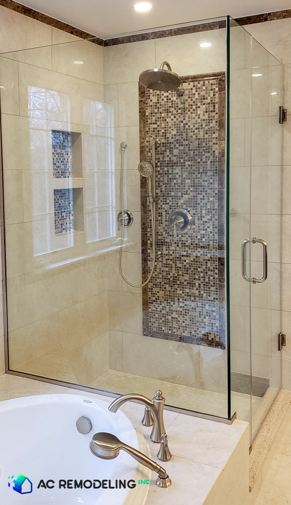 90 degree shower enclosure with clear tempered glass.
