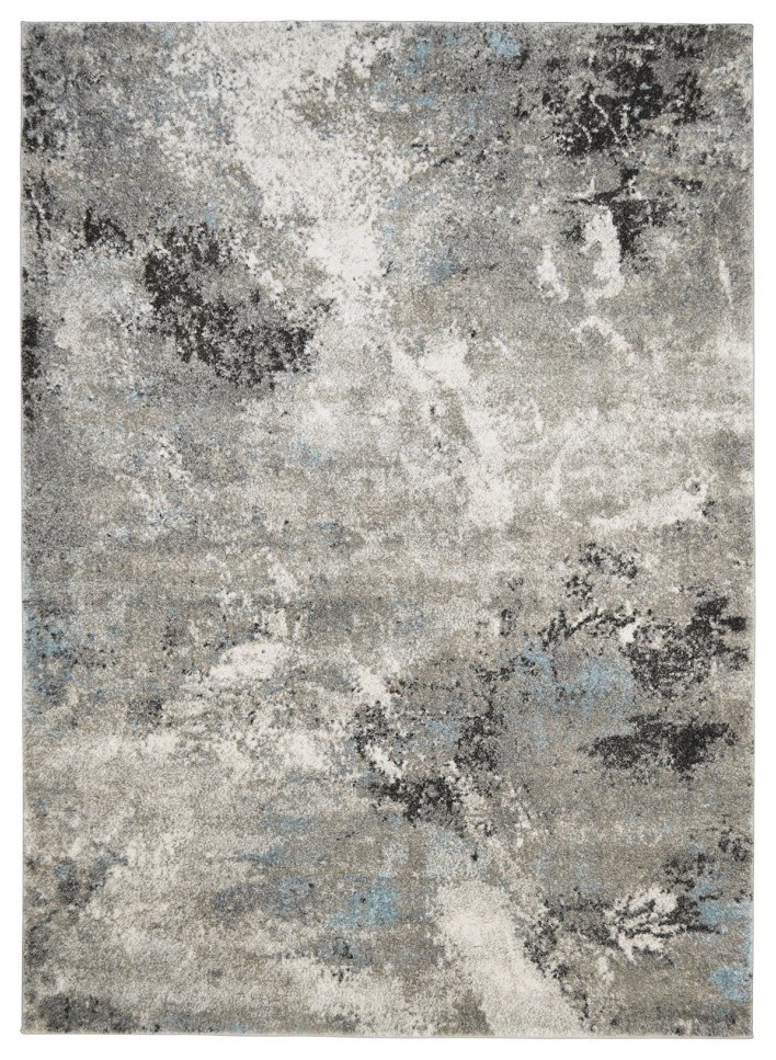 Modern Accent Rug in Grey with Weathered Concrete Design, 9'8