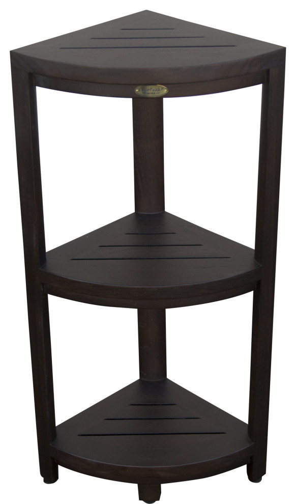 Teak Three Tier Corner Corner Shower Shelf In Brown Finish