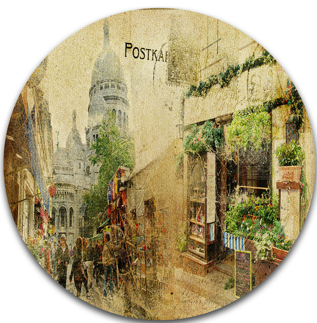 Designart Vintage Parisian Cards' Disc Contemporary Circle Metal Wall