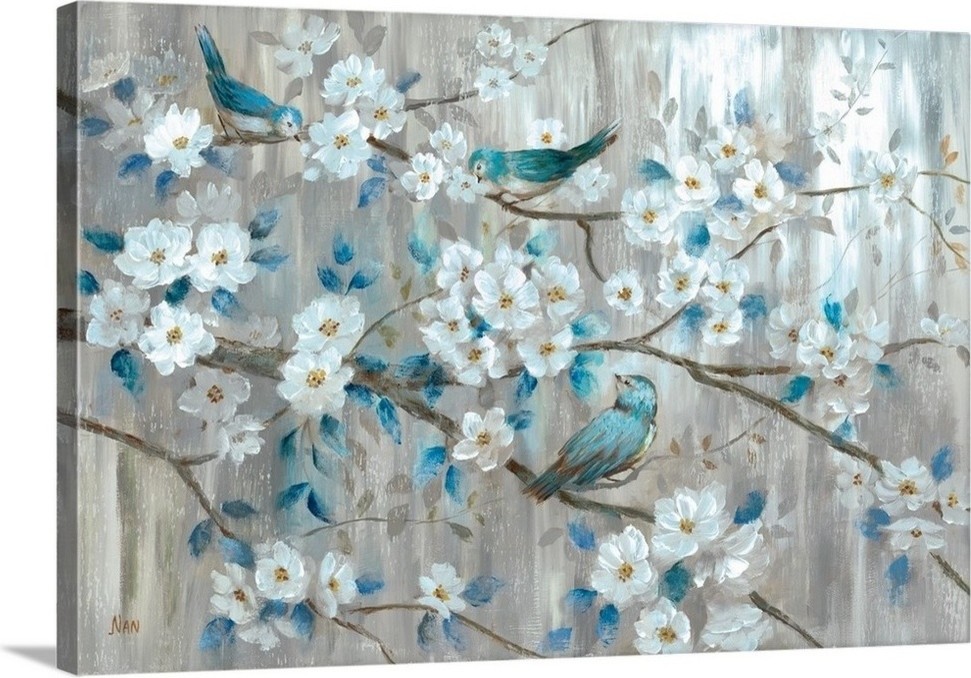 "Teal Birds" Wrapped Canvas Art Print, 18"x12"x1.5"
