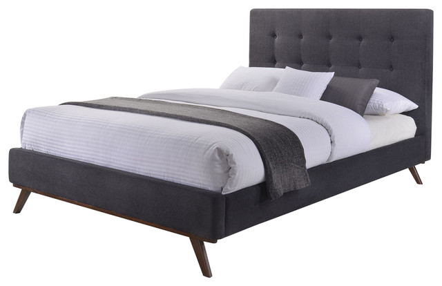 Modrest Addison Mid Century Gray Fabric, Mid Century Modern Queen Bed Frame With Headboard
