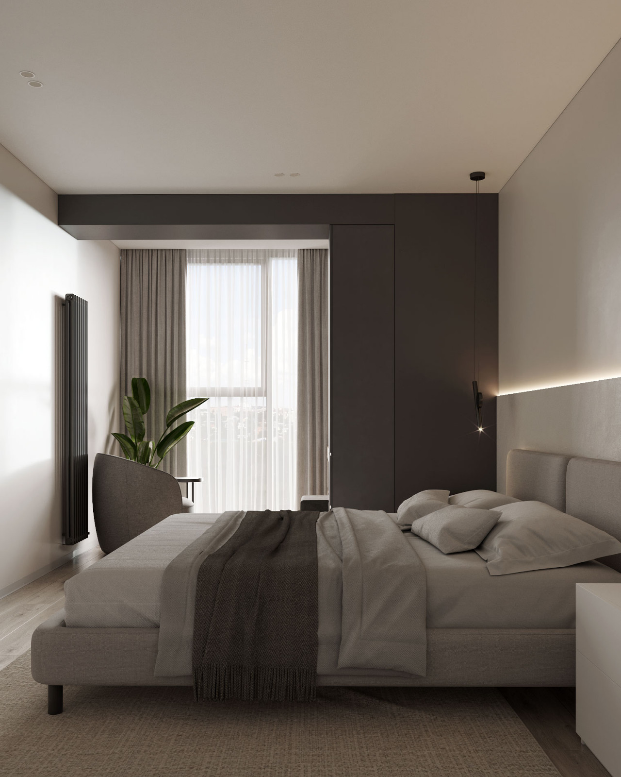 Лаконичная мастер - спальня в монохроме