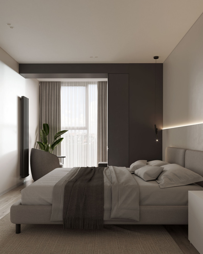 Лаконичная мастер - спальня в монохроме