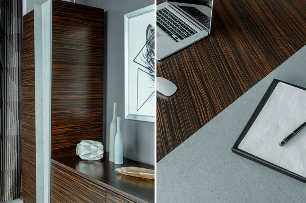 Дизайн кабинета: бетон, эбеновое дерево и шикарный вид из окна