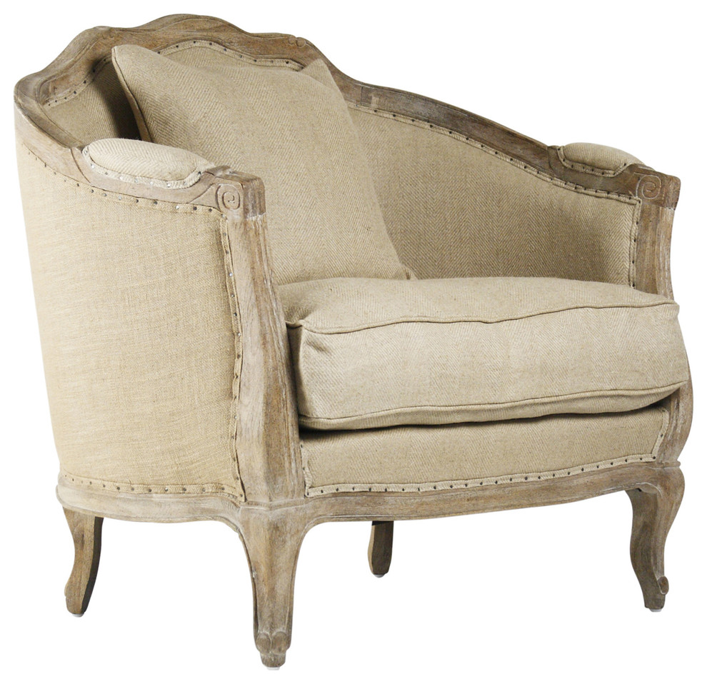 Rue du Bac French Country Natural Hemp Linen Feather Down Arm Chair