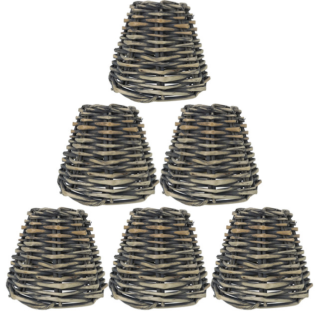 Wicker Chandelier Lamp Shade, 3"X6"X5", ClipOn, Weathered White, Set