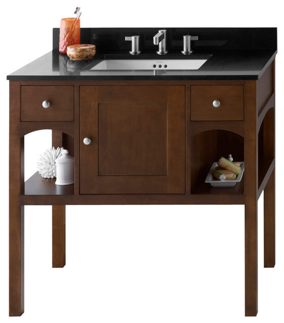 Ronbow Langley Solid Wood 36" Vanity Base, Cafe Walnut Transitional Bathroom