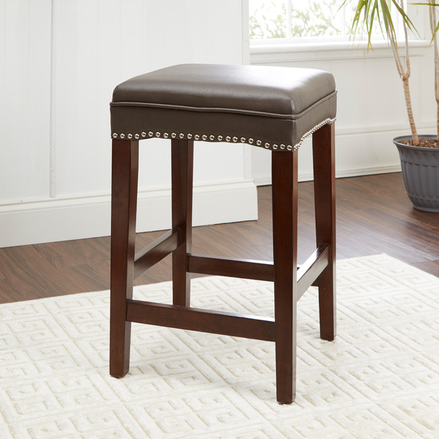 Dover Upholstered Wooden Saddle Stool, Counter Height Classique
