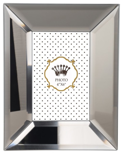 Wooden Picture Frame With Beveled Glass Borders, White And Gray