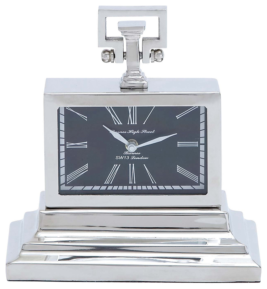 Nickel Plated Table Clock With 3 Tiered Base Contemporary Desk And Mantel Clocks by GwG Outlet