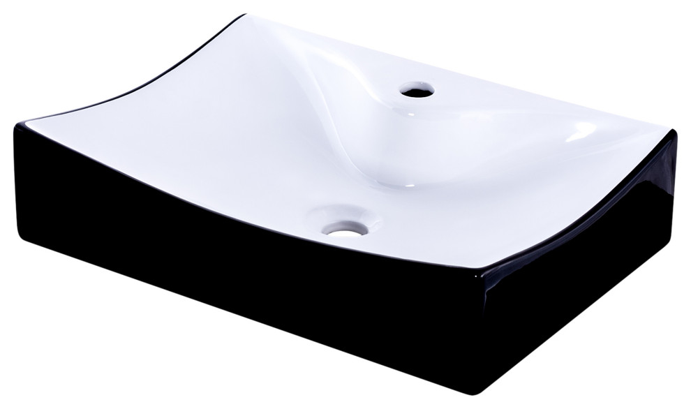 Black and White Porcelain Vessel Sink With Faucet Hole