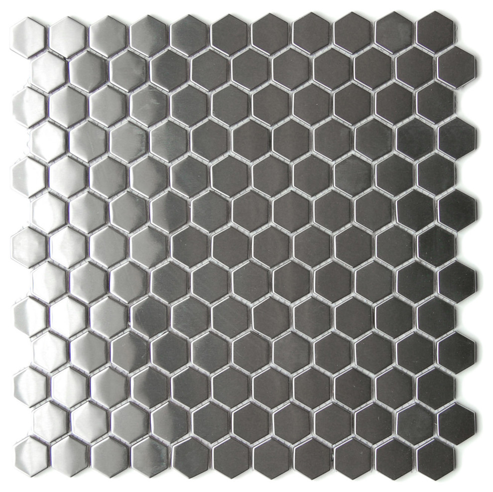 12"x12.4" Honeycomb Hexagon Mosaic Stainless Steel Tile, Single Sheet