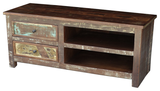 Timbergirl Old Reclaimed Wood Tv Cabinet With Double Drawers