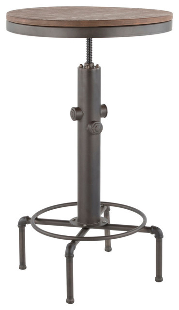 Lumisource Hydra Bar Table, Antique Metal and Brown Wood