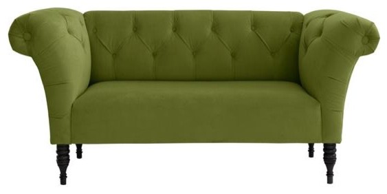 Tufted Roll Arm Chaise, Apple Green Velvet