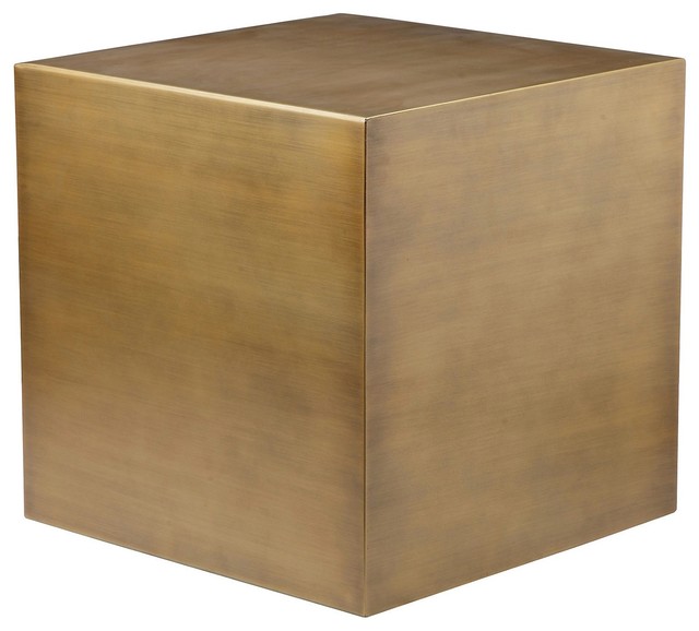 Cube End Table In Brushed Brass, Mirrored Cube Accent Table