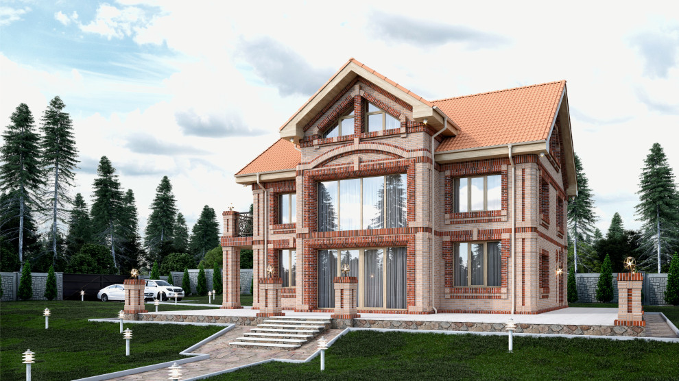 Дизайн коттеджа из кирпича в пригороде г. Артема