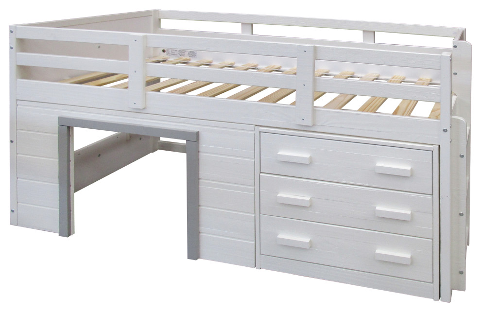 Twin Sweet Dreams Low Loft White/Grey Farmhouse Loft Beds by Homesquare Houzz