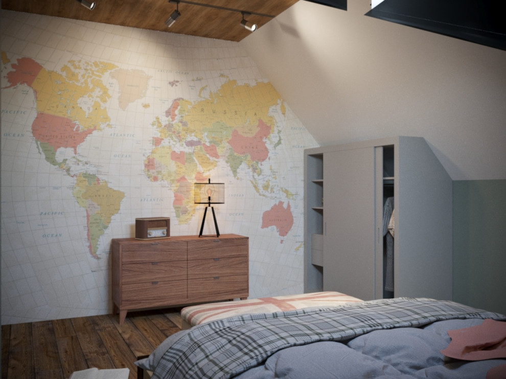 Интерьер мансардного этажа в стиле лофт