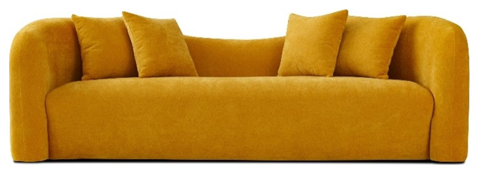 Hanan Mid Century Modern Luxury Tight Curvy Back Boucle Couch in Gold