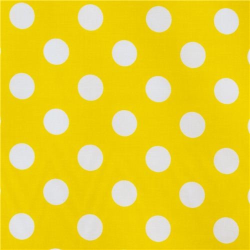 yellow Riley Blake polka dot laminate fabric white dots