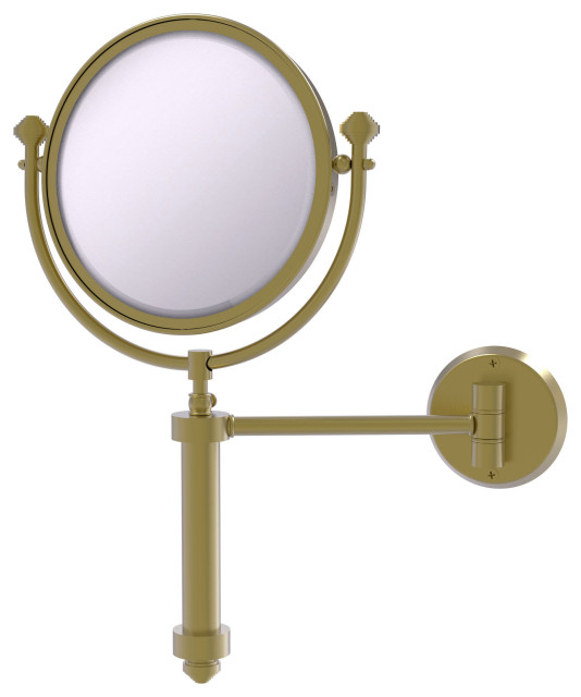 Southbeach Wall-Mount Makeup Mirror, 8" Dia, 4X Magnification, Satin Brass