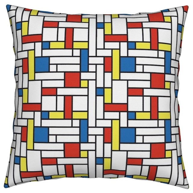 Mid-Century Retro Vintage Mondrian Geometric Throw Pillow Linen Cotton