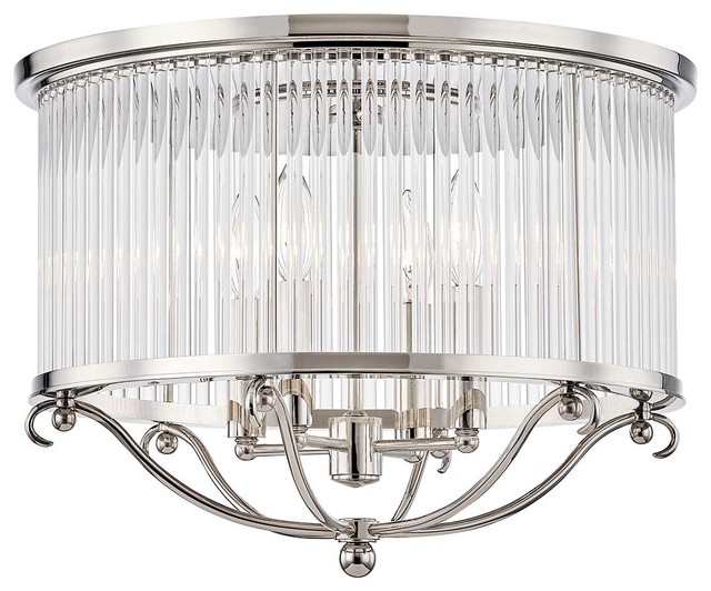 Glass No.1, 4-Light Semi-Flush With Clear Crystal Shade, Polished Nickel