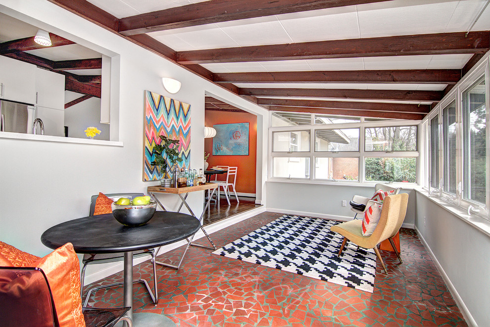 1960s red floor sunroom photo in Charlotte with a standard ceiling
