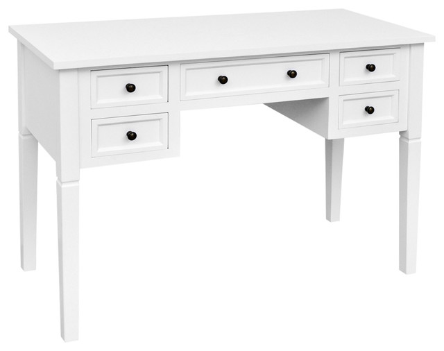 Vidaxl Writing Desk With 5 Drawers White Traditional Desks Vidaxl Writing Desk With 5 Drawers White