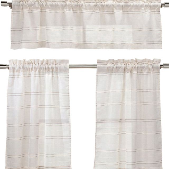 Linen Blend Natural Taupe Beige White Striped Sheer Window Treatments