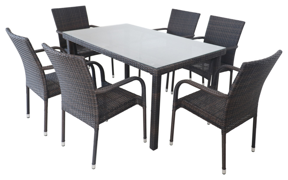 7Piece Nassau Brown Woven Resin Wicker Outdoor Patio Dining Set