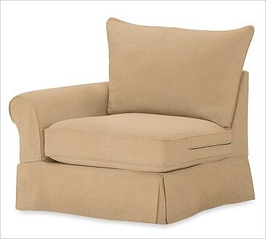 PB Comfort Left Armchair, Knife-Edge Cushions, Down-Blend Wrap Cushions, Washed