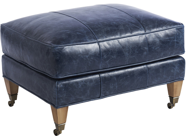 Sydney Leather Ottoman with Brass Caster Footstools And Ottomans by