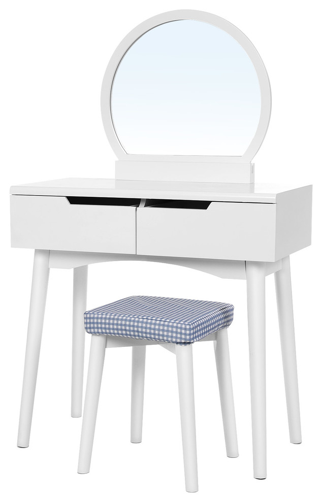 VASAGLE Vanity Set with  Mirror, Dressing Table, 2-Drawer, White, Without Light