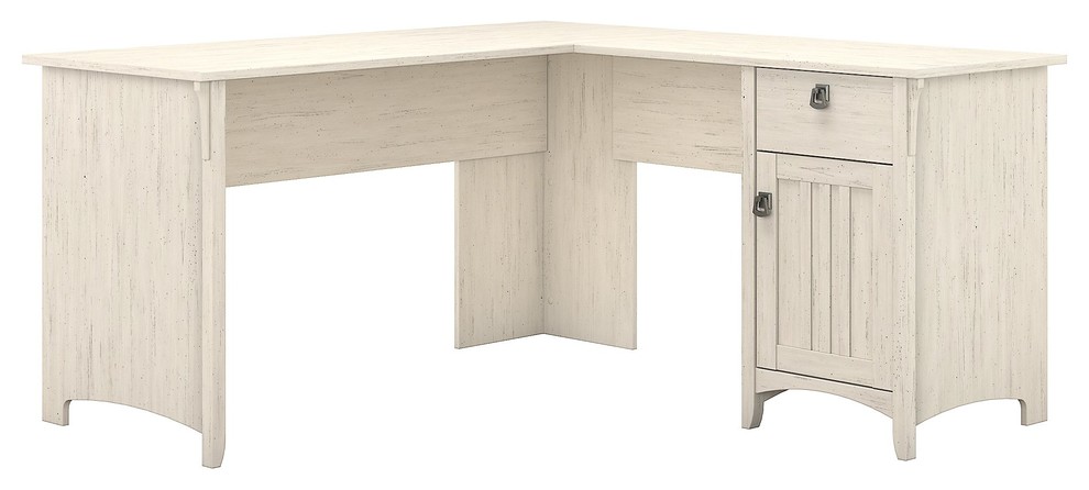 Salinas L Shaped Desk With Storage, Antique White
