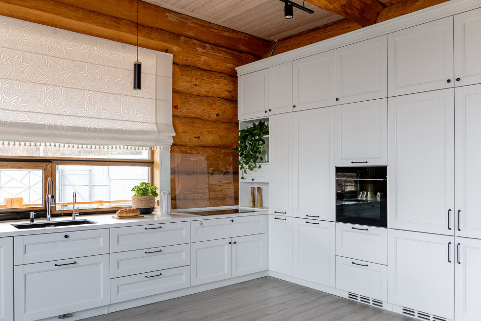 Кухня в скандинавском стиле для бревенчатого дома